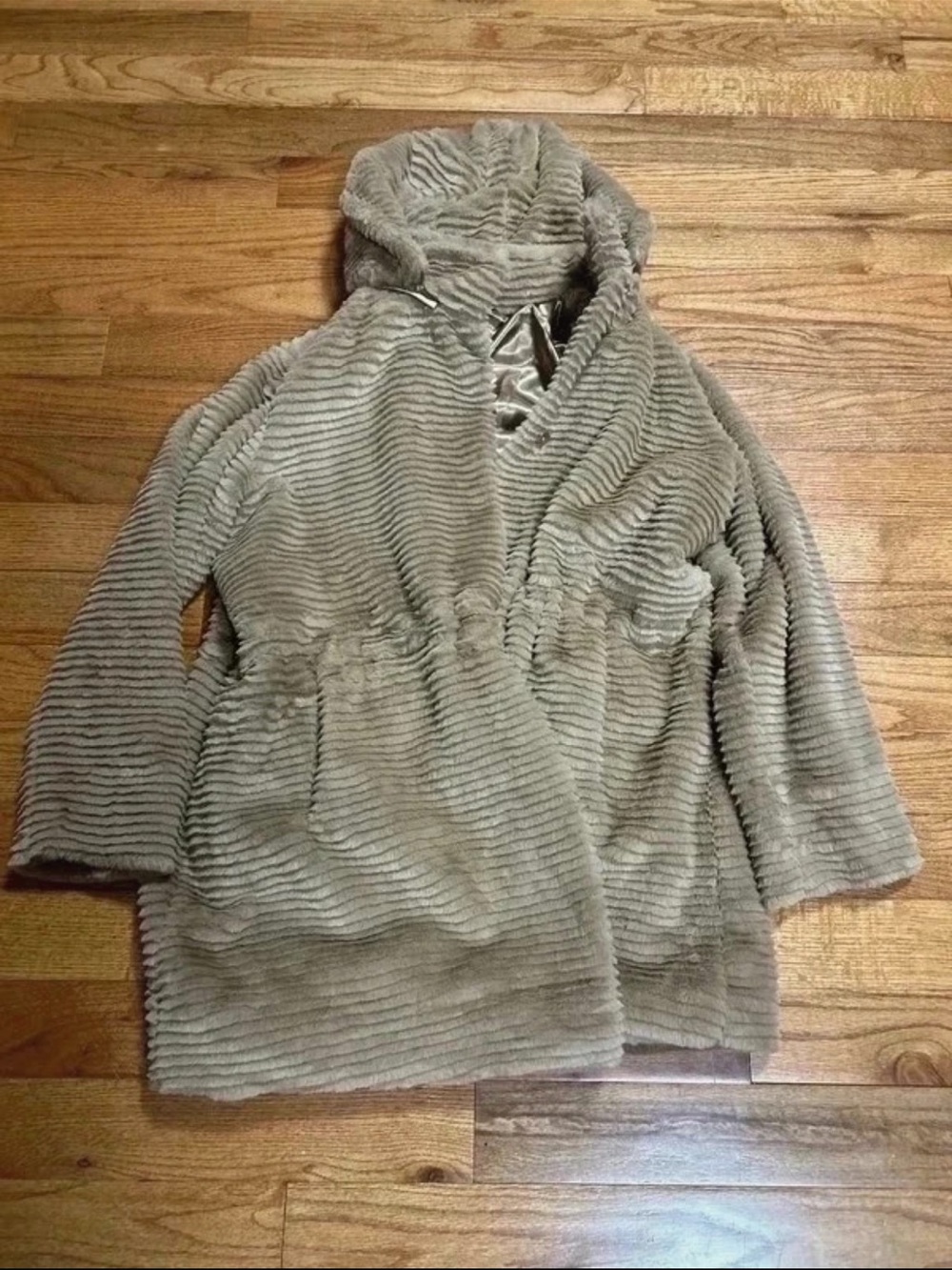 dennis basso Taupe Hooded Ribbed Teddy Jacket xl